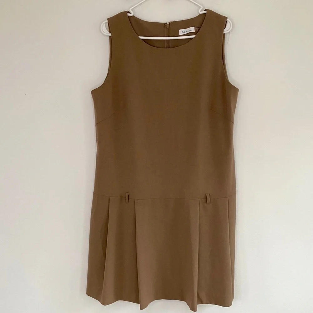 Calvin Klein Tan/ Camel Brown Pleated Dress - Picture 1 of 6